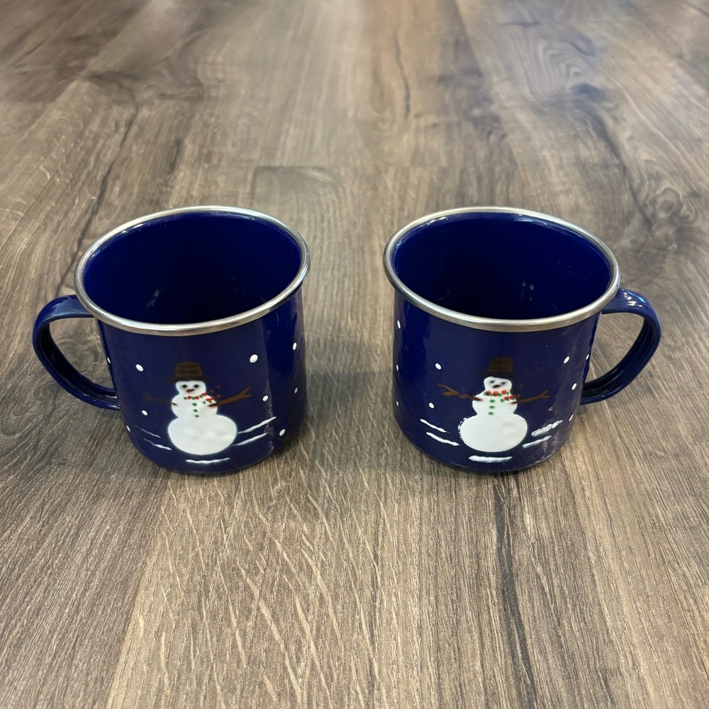 The Golden Rabbit Denise Harvey Enamelware Snowman Cup Mug Set of 2